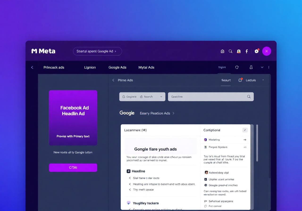 Mockup de editor de anúncios Meta e Google